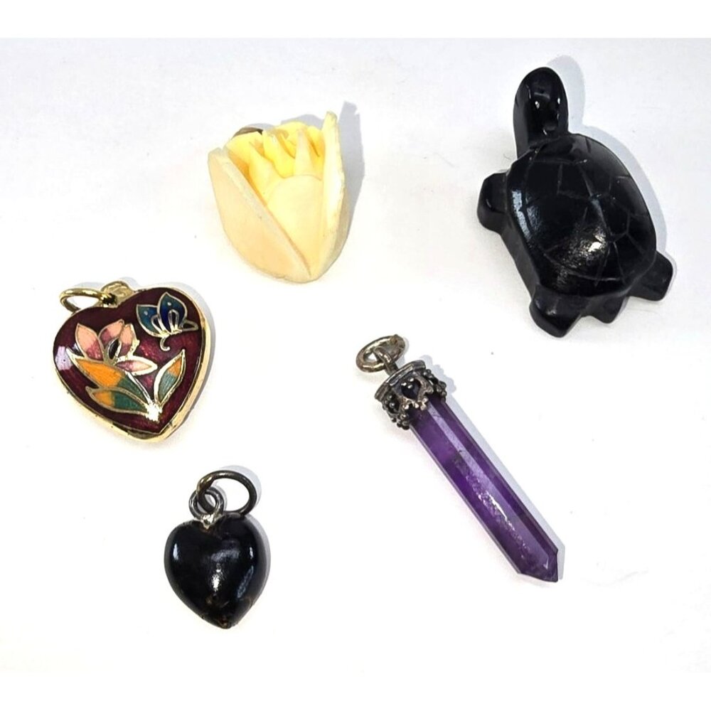 Assorted Jewelry Pendants Set Amethyst Enamel Heart Charms Tortoise Rose li608